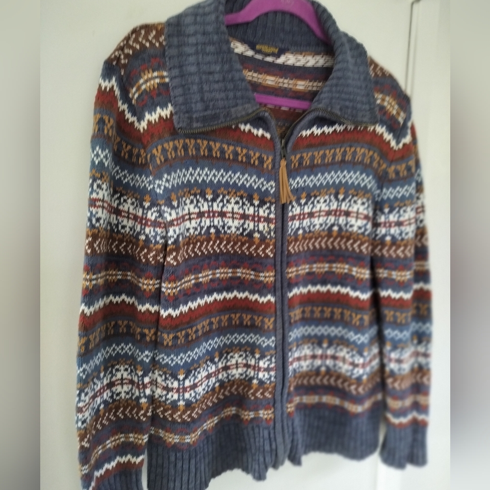 Vintage Shaver Lake Authentic Casuals Zip Cardigan Leather Tassell Zip Pull Med
